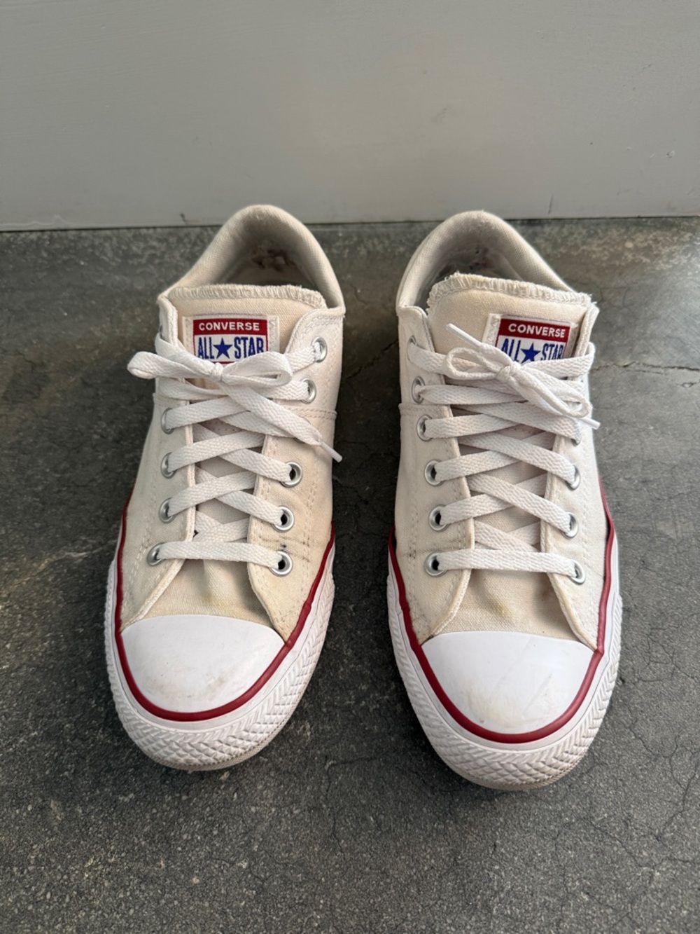 Converse Low Top Sneakers- White with Red Trim